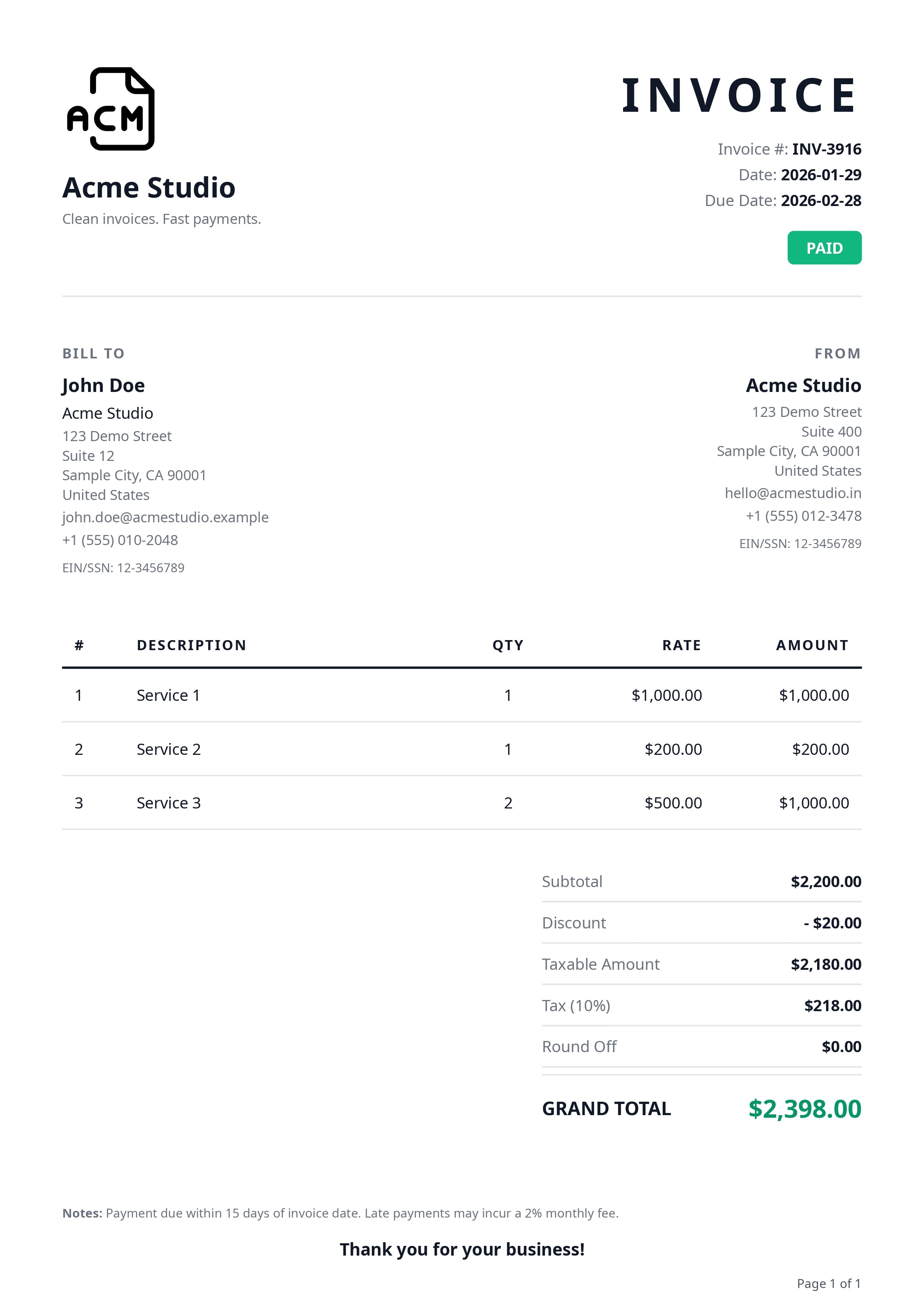 invoicemicro Dashboard